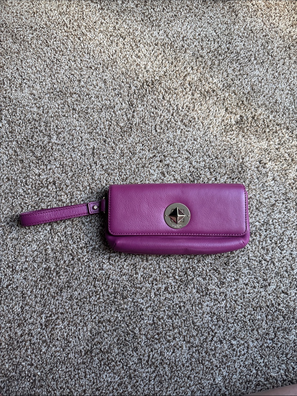 Leather Wristlet Clutch in Plum